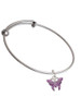 Hot Purple Butterfly with 2 Crystals Charm Bangle Bracelet