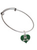 Large 2-D Claddagh on Green Heart Charm Bangle Bracelet