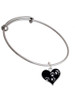 Black Enamel Heart with Paw Prints Charm Bangle Bracelet