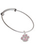 Large Paw with Light Pink Crystals Charm Bangle Bracelet