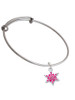 Hot Pink Snowflake with Hot Pink Crystal Charm Bangle Bracelet