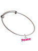 Hot Pink ''Peace'' with Heart Charm Bangle Bracelet