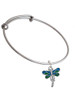Dragonfly with Green & Blue Wings Charm Bangle Bracelet