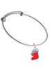 3-D Red Stocking with Fur and Clear Crystal Charm Bangle Bracelet