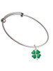 Translucent Green Lucky Four Leaf Clover Charm Bangle Bracelet