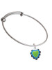 Lime Green & Hot Blue Heart with Black Ruffles Charm Bangle Bracelet