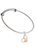Two Tone Cat Silhouette Heart Charm Bangle Bracelet