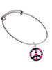 Large Hot Pink Tiger Print Peace Sign Charm Bangle Bracelet
