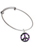Large Purple Tiger Print Peace Sign Charm Bangle Bracelet