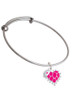 Hot Pink Giraffe Print Heart with Nurse Hat Charm Bangle Bracelet