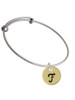 Large Gold Tone Disc Letter - F - 3/4'' Charm Bangle Bracelet