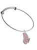Large Translucent Pink Flying Butterfly Charm Bangle Bracelet