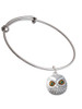Large Round Owl with Green Crystal Eyes Charm Bangle Bracelet