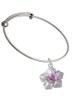 Pink & Purple Butterfly on Large Flower Charm Bangle Bracelet