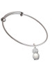 3-D Imitation Pearl & Clear Crystal Owl Charm Bangle Bracelet