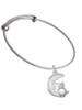 Large Imitation Pearl Owl Sitting on White Moon Charm Bangle Bracelet