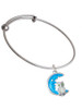 Large Clear Crystal Owl on Hot Blue Moon Charm Bangle Bracelet