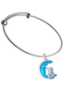 Large Blue Owl on Hot Blue Moon Charm Bangle Bracelet