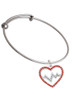 Large Red Crystal Heart with Clear Heartbeat Charm Bangle Bracelet