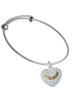 Gold Tone Little Sister Rock on Clear Crystal Heart Charm Bangle Bracelet