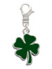 Two Sided Green Enamel Lucky Four Leaf Clover Clip On Charm