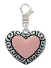 Large Pink Enamel Heart with Swirl Border Clip On Charm
