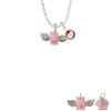 Mini Pink Flying Pig Necklace with Light Pink Crystal Drop