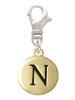 Capital Gold Tone Letter - N - Pebble Disc - Clip On Charm