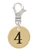 Gold Tone Disc 1/2'' Number - 4 - Clip On Charm