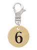 Gold Tone Disc 1/2'' Number - 6 - Clip On Charm