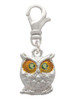 Owl with Lime Green Crystal Eyes Clip On Charm