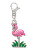 Hot Pink Enamel Flamingo with Grass Clip On Charm