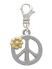 Large Peace Sign with Gold Tone Daisy and Crystal Clip On Charm