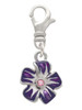 Purple and White African Violet Flower with Pink Crystal Clip On Charm