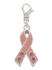 Large Pink Ribbon with Crystals Clip On Charm