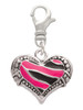 Hot Pink Tiger Print Heart Clip On Charm