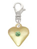 Large August - Lime Green Crystal Gold Tone Heart Clip On Charm