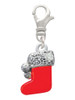 3-D Red Stocking with Fur and Clear Crystal Clip On Charm