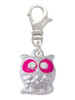 Owl with Hot Pink & Clear Crystal Eyes Clip On Charm