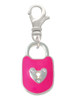 Hot Pink Enamel Lock with Clear Crystals Clip On Charm