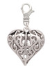 Large Open Filigree Heart Clip On Charm