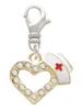 Small Gold Tone Crystal Heart with Nurse Hat Clip On Charm