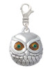 Large Round Owl with Green Crystal Eyes Clip On Charm