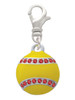 Optic Yellow Softball with Red Crystal Stitching Clip On Charm