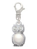 3-D Imitation Pearl & Clear Crystal Owl Clip On Charm