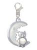Large Imitation Pearl Owl Sitting on White Moon Clip On Charm