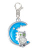 Large Clear Crystal Owl on Hot Blue Moon Clip On Charm