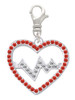 Large Red Crystal Heart with Clear Heartbeat Clip On Charm