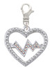 Large Clear Crystal Heart with AB Crystal Heartbeat Clip On Charm