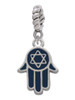 Blue Hamsa Hand with Star of David Rope Charm Bead Dangle